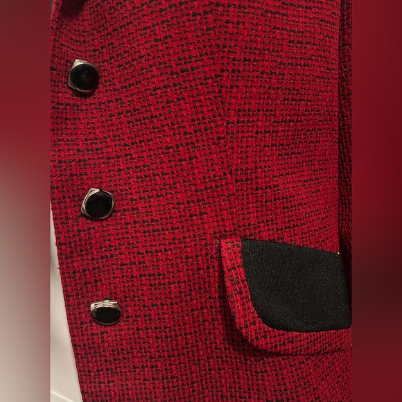 Rare Vintage S Red Tweed Tailored Blazer Clueless Inspired Preppy Academia Corp - Picture 2 of 6